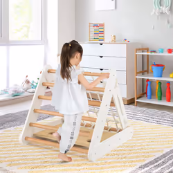 4-in-1 Triangle Climbing Set Wooden Toddler Climber with Ramp Sliding Board