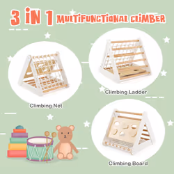 4-in-1 Triangle Climbing Set Wooden Toddler Climber with Ramp Sliding Board
