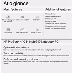 HP ProBook 440 G10 Intel® Core™ i5 i5-1335U Laptop 35.6 cm (14") Full HD 8 GB DDR4-SDRAM 256 GB SSD Wi-Fi 6E (802.11ax) Windows 11 Pro Silver - Additional view 4