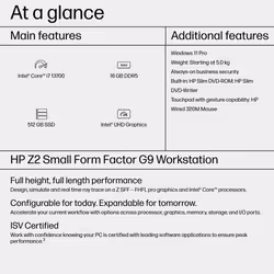 HP Z2 G9 Intel® Core™ i7 i7-13700 16 GB DDR5-SDRAM 512 GB SSD Windows 11 Pro SFF Workstation Black
