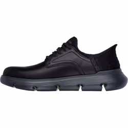 ) Skechers Garza Carlyn Leather Men's Black Lace-Up Shoes - Black, 6 (Adults'