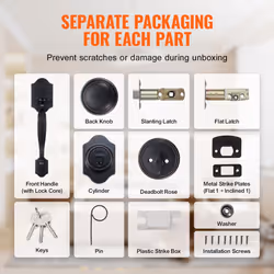 VEVOR Front Door Handle and Deadbolt Set  Matte Black Front Door Lock Set with Interior Knob  Adjustable Hole Spacing Single Cylinder Handleset  for R