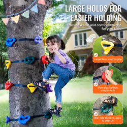 VEVOR Ninja Tree Climbing Kit  12 Tree Climbing Holds and 6 Ratchet Straps  Large Climbing Rocks for Kids and Adults Climber  and Shapes  for Outdoor