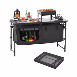 VEVOR Camping Kitchen Table Folding Outdoor Cooking Table 3 Adjustable Heights Aluminum Lightweight Portable Cook Station ...