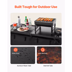 VEVOR Camping Kitchen Table  Folding Outdoor Cooking Table  3 Adjustable Heights  Aluminum Lightweight Portable Cook Station with Storage Organizer  C