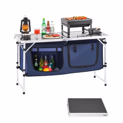 VEVOR Camping Kitchen Table  Folding Outdoor Cooking Table  3 Adjustable Height  Aluminum Lightweight Portable Cook Station w ...