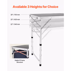 VEVOR Camping Kitchen Table  Folding Outdoor Cooking Table  3 Adjustable Height  Aluminum Lightweight Portable Cook Station with Storage Organizer  Ca