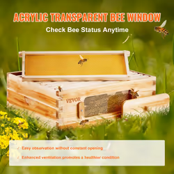 Bee Hive Medium Box Starter Kit, 100% Beeswax Coated Natural Cedar Wood, Langstroth Beehive Kit with 10 Frames and Foundations, Transparent Acrylic