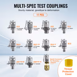 Hydraulic Pressure Test Kit  250/400/600bar  3 Gauges 11 Test Couplings 3 Test Hoses  Excavator Hydraulic Test Gauge Set with Portable Carrying Case f