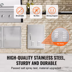 VEVOR BBQ Access Door  17W x 24H Inch Single Outdoor Kitchen Door  Stainless Steel Flush Mount Door  Wall Vertical Door with Handle  Vents and Hook  f