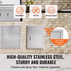 VEVOR BBQ Access Door  16W x 22H Inch Single Outdoor Kitchen Door  Stainless Steel Flush Mount Door  Wall Vertical Door with Handle  for BBQ Island  G