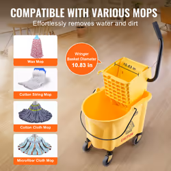 VEVOR Commercial Mop Bucket with Wringer  Rolling Floor Cleaning Trolley - 26 quart