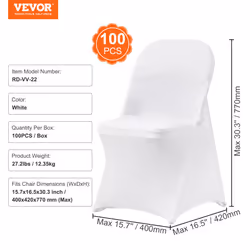 VEVOR Stretch Spandex Folding Chair Covers for Wedding Party Dining - White, 100pcs - Additional view 6