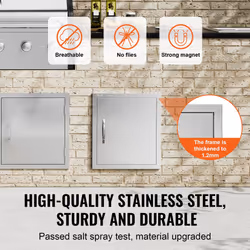 VEVOR BBQ Access Door  18W x 20H Inch Single Outdoor Kitchen Door  Stainless Steel Flush Mount Door  Wall Vertical Door with Handle and Hook  for BBQ