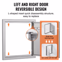 VEVOR BBQ Access Door  18W x 20H Inch Single Outdoor Kitchen Door  Stainless Steel Flush Mount Door  Wall Vertical Door with Handle and Hook  for BBQ