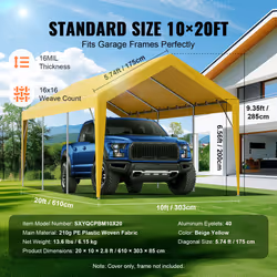 VEVOR Carport Replacement Canopy Car Tent - 10x20 ft, Beige