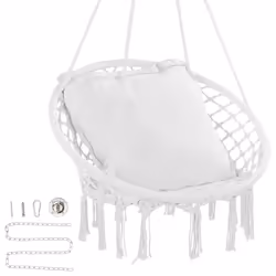 VEVOR Hanging Hammock Swing, 330 lbs Capacity, Macram? Hanging Chair with Cushion and Mounting Hardware, Cotton Rope Swing fo ...