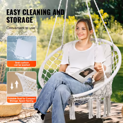 VEVOR Hanging Hammock Swing, 330 lbs Capacity, Macram? Hanging Chair with Cushion and Mounting Hardware, Cotton Rope Swing for Bedroom, Balcony,