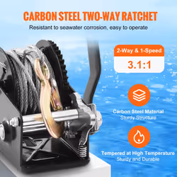 Hand Winch, 800 lbs Pulling Capacity, Boat Trailer Winch Heavy Duty Rope Crank with 33 ft Steel Wire Cable and Two-Way Ratchet, Manual Operated Hand - Additional view 2
