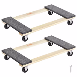 Hardwood Furniture Moving Dolly  30 in. x 18 in. 4 x 3 PP Swivel Casters  Heavy Duty Wooden Mover Dollies  Moving Cart with W ...