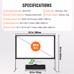 VEVOR Projector Screen with Stand 100 inch 16:9 4K 1080 HD Movie Screen Bar Feet - Additional view 6