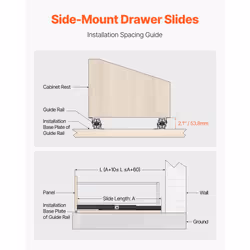 VEVOR Undermount Heavy Duty Drawer Slides  16 24 32 40 Inch 260 lb Load Capacity Full Extension Ball Bearing Under Stair Cabinet Rails  Bottom Stair C - Additional view 2