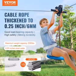 VEVOR Zip line Kits for Backyard,100ft Zip line Kit for Kids and Adult Up to 330 lb, Included Swing Seat, Ziplines Brake, and Steel Trolley, Outdoor P