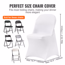 VEVOR Stretch Spandex Folding Chair Covers for Wedding Party Dining - White, 50pcs