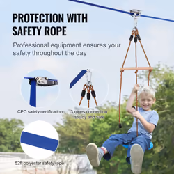 VEVOR Zip Line Kit for Kids Adult Trolley Slackers Zipline Up to 500 lb - 52ft