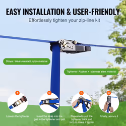 VEVOR Zip Line Kit for Kids Adult Trolley Slackers Zipline Up to 500 lb - 52ft - Additional view 4