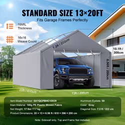 VEVOR Carport Replacement Canopy Car Tent - Sides 13x20 ft, Grey