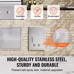 VEVOR BBQ Access Door  14W x 20H Inch Single Outdoor Kitchen Door  Stainless Steel Flush Mount Door  Wall Vertical Door with Handle and Vents  for BBQ
