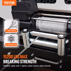 VEVOR Galvanized Steel Winch Cable, 3/8 Inch x 100 Feet 15,200 lbs Breaking Strength, Wire Winch Rope with Swivel Hook, Towing Cable Heavy Duty, Unive