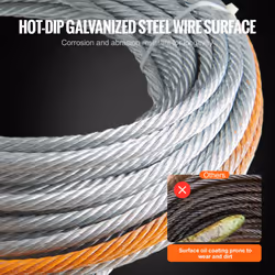 VEVOR Galvanized Steel Winch Cable, 3/8 Inch x 100 Feet 15,200 lbs Breaking Strength, Wire Winch Rope with Swivel Hook, Towing Cable Heavy Duty, Unive