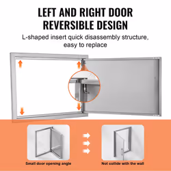 VEVOR BBQ Access Door  27W x 20H Inch Single Outdoor Kitchen Door  Stainless Steel Flush Mount Door  Wall Vertical Door with Handle  for BBQ Island  G