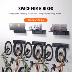 Bike Storage Rack, 6 Bike Racks and 3 Helmets Hooks, Wall Mount Bike Storage Hanger with 3 Shelves, Home & Garage Organizer, Customizable for Various