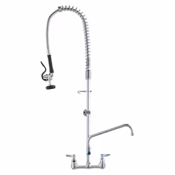 VEVOR Commercial Faucet with Pre-Rinse Sprayer  44"" Height  8"" Center  12"" Swing Spout  Wall Mount Kitchen Sink Faucet  Br ...
