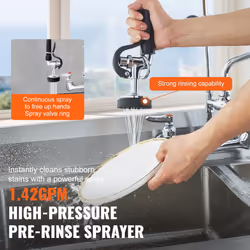 VEVOR Commercial Faucet with Pre-Rinse Sprayer  44"" Height  8"" Center  12"" Swing Spout  Wall Mount Kitchen Sink Faucet  Brass Constructed Device wi