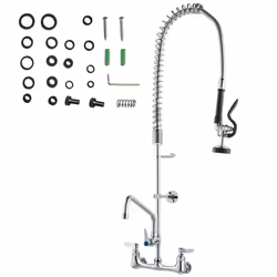 VEVOR Commercial Faucet with Pre-Rinse Sprayer  36"" Height  8"" Center  12"" Swing Spout  Wall Mount Kitchen Sink Faucet  Brass Constructed Device wi