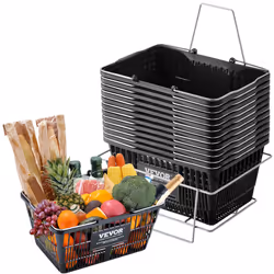 VEVOR Plastic Rolling Shopping Trolley Basket On Wheels - Black, 21L