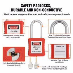 VEVOR Lockout Tagout Locks Set  10 PCS Red Safety Lockout Padlocks  with 2 Keys Per Lock  OSHA Compliant Lockout Locks  Lock Out Tag Out Safety Padloc