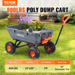 VEVOR 1200lbs 7Cu.Ft. Garden Dump Cart with 2-in-1 Convertible Handle and 13in All Terrain Wheels, Heavy Duty Poly Yard Dump Wagon Utility ATV Trailer - Additional view 2