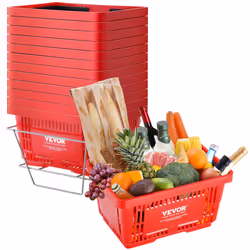 VEVOR Plastic Rolling Shopping Trolley Basket On Wheels - Red, 24L
