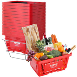 VEVOR Plastic Rolling Shopping Trolley Basket On Wheels - Red, 24L