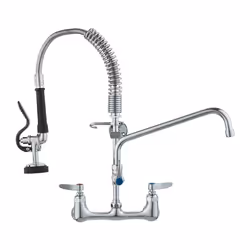 VEVOR Commercial Faucet with Pre-Rinse Sprayer  21"" Height  8"" Center  12"" Swing Spout  Wall Mount Kitchen Sink Faucet  Br ...