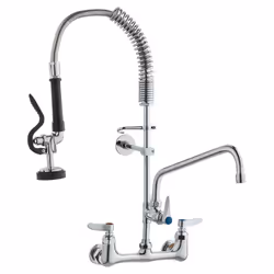 VEVOR Commercial Faucet with Pre-Rinse Sprayer 25"" Height 8"" Center 12"" Swing Spout Wall Mount Kitchen Sink Faucet Br ...