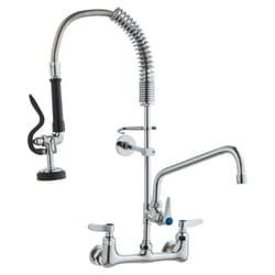 VEVOR Commercial Faucet with Pre-Rinse Sprayer  25"" Height  8"" Center  12"" Swing Spout  Wall Mount Kitchen Sink Faucet  Brass Constructed Device wi