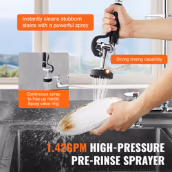 VEVOR Commercial Deck Mount Kitchen Sink Faucet Pre-Rinse Sprayer 26" Height