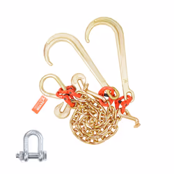 G80 V Bridle Chain, 3/8" x 2' Towing Chain Bridle with 15" J Hooks, T Hooks & Grab Hooks, Heavy Duty Transport Tow Chain Brid ...