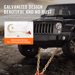 G80 V Bridle Chain, 3/8" x 2' Towing Chain Bridle with 15" J Hooks, T Hooks & Grab Hooks, Heavy Duty Transport Tow Chain Bridle with 15600lbs Safe